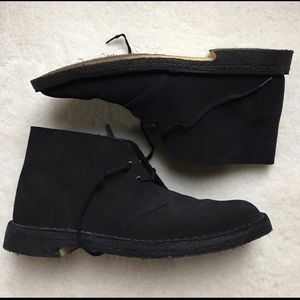 Clark’s Black Suede Desert boots.